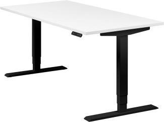 boho office® homedesk - elektrisch stufenlos höhenverstellbares Tischgestell in Schwarz mit Memoryfunktion, inkl. Tischplatte in 160 x 80 cm in Weiß
