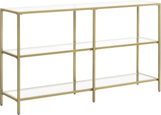 VASAGLE Konsolentisch, Flurtisch, 3 Ebenen, Beistelltisch, Ablagen aus Hartglas, 130 x 30 x 73 cm, Metallgestell, modern, für Flur, Wohnzimmer, Schlafzimmer, goldfarben