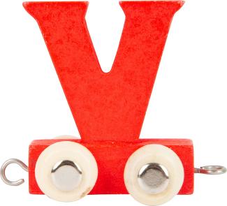 Buchstabenzug bunt | bunte Lok - farbige Waggons | Wunschname zusammenstellen | Holzeisenbahn | EbyReo® Namenszug aus Holz | personalisierbar | auch als Geschenk Set (Farbe Rot, Buchstabe V)
