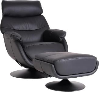 Relaxsessel mit Hocker HWC-K99, Fernsehsessel Sessel, Wippfunktion drehbar, Metall Echtleder/Kunstleder ~ schwarz