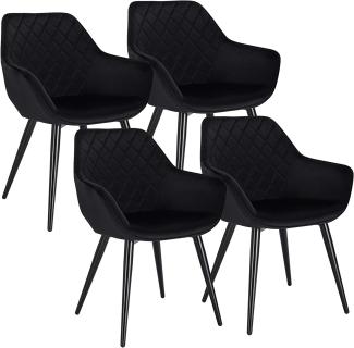WOLTU Esszimmerstühle BH153sz-4 4er Set Küchenstühle Wohnzimmerstuhl Polsterstuhl Design Stuhl mit Armlehne Schwarz Gestell aus Stahl Samt