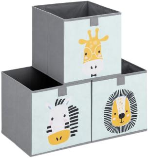 Navaris Kinder Aufbewahrungsbox 3er Set - Regal Aufbewahrung 28 x 28 x 28 cm Spielzeugkiste - 3x Spielzeug Box faltbar - Tier Motiv Kisten mit Griff - Mint Grün