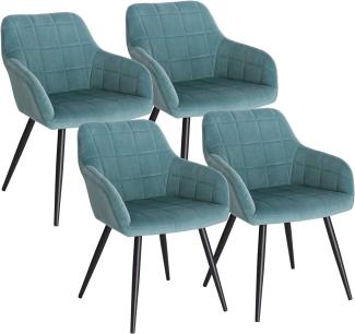 WOLTU 4 x Esszimmerstühle 4er Set Esszimmerstuhl Küchenstuhl Polsterstuhl Design Stuhl mit Armlehnen, mit Sitzfläche aus Samt, Gestell aus Metall, Türkis, BH93ts-4