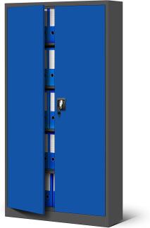 Jan Nowak Büroschrank C001 Aktenschrank Lagerschrank Mehrzweckschrank Metallschrank 4 Fachböden Pulverbeschichtung Stahlblech 185 cm x 90 cm x 40 cm (H x B x T) (anthrazit/blau-2)