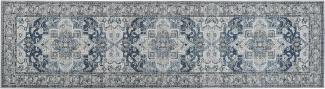Teppich grau blau 80 x 300 cm orientalisches Muster Kurzflor KOTTAR