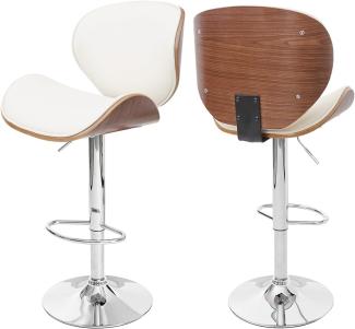 Barhocker Foxrock, Barstuhl, Holz Bugholz Retro-Design ~ Walnuss-Optik, Kunstleder creme