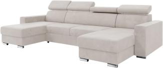 MEBLINI Schlafcouch mit Bettkasten - VOSS - 306x168x79cm - Beige Samt - Ecksofa mit Schlaffunktion - Sofa mit Relaxfunktion und Kopfstützen - Couch U-Form - Eckcouch - Wohnlandschaft