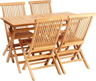 Casaria Sitzgruppe Cantaria klappbar Teak Holz SVLK Zertifiziert 4 Gartenstühle 1 Gartentisch Klappbar Sitzgarnitur