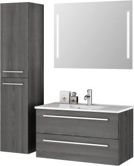 Sieper I Badmöbel Set Libato, Waschtisch mit Unterschrank 90 x 50 cm, Hochschrank und Badspiegel I Pinie Schwarz