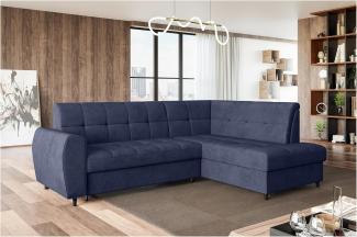 MEBLINI Schlafcouch mit Bettkasten - ASPEN - 236x171x85cm Rechts - Blau Samt - Kleines Ecksofa mit Schlaffunktion - Sofa mit Relaxfunktion - Kleine Couch L-Form - Eckcouch