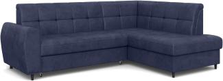 MEBLINI Schlafcouch mit Bettkasten - ASPEN - 236x171x85cm Rechts - Blau Samt - Kleines Ecksofa mit Schlaffunktion - Sofa mit Relaxfunktion - Kleine Couch L-Form - Eckcouch