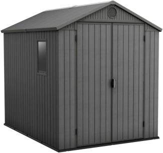 Keter Gerätehaus Darwin 6x8, Grau, Außenmaße 190x244x221cm, wartungsfrei, wetterfest, wasserdicht, mit Unterboden