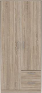 FORTE Niko Kleiderschrank mit 2 Türen und 2 Schubladen, Holzwerkstoff, Sonoma Eiche , 82 x 185 x 52,7 cm