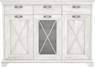 FORTE Kashmir Vitrine mit 2 Türen, 1 Glastür und 3 Schubladen, Holzwerkstoff, Pinie Weiß Dekor, 48,3 x 177,7 x 127,7 cm