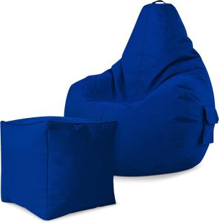 Green Bean© 2er Set Sitzsack + Hocker "Cozy+Cube" - fertig befüllt - Bean Bag Bodenkissen Lounge Sitzhocker Gamingstuhl Pouf - Blau
