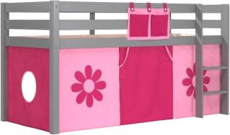 Vipack Spielbett 'Pino' grau, mit Textilset 'Pink Flower'