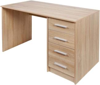 BAKAJI Schreibtisch mit Kommode mit 4 Schubladen Tisch Computertisch Holz Eiche, Verbundholz Metall, Standard