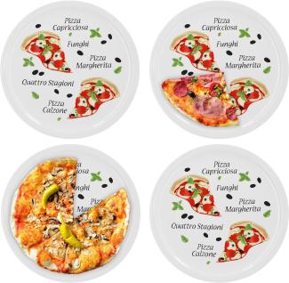 4er Pizzateller Margherita groß 30,5cm Porzellan Teller Pizzaplatte mit Motiv - für Pizza / Pasta