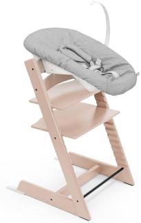 Tripp Trapp Stuhl von Stokke (Serene Pink) mit Newborn Set (Grey) - Für Neugeborene bis zu 9 kg - Gemütlich, sicher & einfach zu verwenden