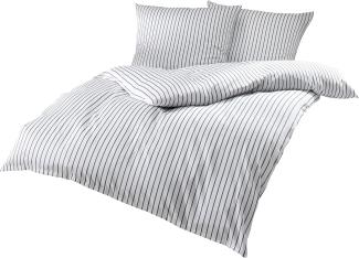 Bettwaesche-mit-Stil Mako Satin Streifen Bettwäsche „Den Haag“ grau weiß gestreift Garnitur 200x200 + 2x 80x80