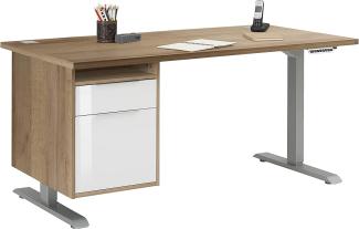 Schreibtisch "5518" aus Spanplatte / Metall in Metall platingrau - Riviera Eiche mit einer Schublade und einer Tür. Abmessungen (BxHxT) 175x120x80 cm