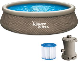 Summer Waves Quick Up Pool | aufblasbarer Pool rund | Rattanoptik braun | Ø 396x84 cm