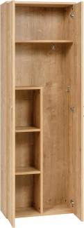 Furni24 Holz Putzmittelschrank, Wäscheschrank aus Holz mit Türen, Kleiderschrank aus Holz, Garderobenschrank, Mehrzweckschrank, Schrank & Putzschrank, 2 Tür Mit Haken und 3 Regale, Eiche, 60x34x180cm…