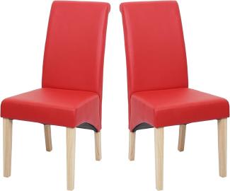 2er-Set Esszimmerstuhl Küchenstuhl Stuhl M37 ~ Kunstleder matt, rot, helle Füße
