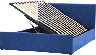 Bett Samtstoff marineblau Lattenrost Bettkasten hochklappbar 140 x 200 cm ROCHEFORT