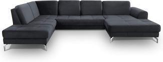 CAVADORE Wohnlandschaft Benda / Große Sofagarnitur mit XL-Longchair rechts & Federkern / Inkl. Sitztiefenverstellung / 332 x 87 x 226 / Samt: dunkelblau