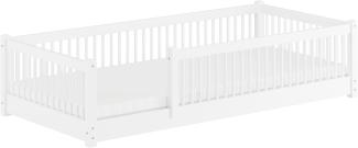 Kinderbett niedriges Bodenbett Kiefer weiß 80x180 Kleinkinder Laufstall ähnlich, Rollrost und Matratze inkl.