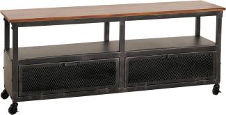 Lowboard HWC-N28, TV-Rack, Rollen 2 Fächer, 3D-Struktur Industrial Retro Metall Holz 55x130x36cm ~ schwarz, braun