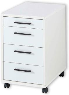 Stella Trading INNO4HOME Rollcontainer Schreibtisch, Weiß matt - Mobiler Schubladenschrank Büroschrank mit 4 Schubladen passend zum Schreibtisch - 43 x 68 x 55 cm (B/H/T)