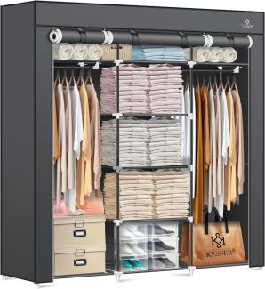 KESSER® Kleiderschrank Stoffschrank Stabil mit Kleiderstange & Ablagen, Inkl. 5x Kleiderbügel, Stoff Faltschrank für Schlafzimmer, Ankleidezimmer Garderobe mit Kleiderständer 150x45x175cm Anthrazit