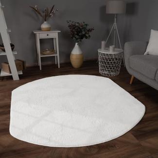 Paco Home Hochflor Teppich Wohnzimmer Flauschig Fellteppich Kunstfell Plüsch Shaggy Weich Fellimitat, Grösse:180x200 cm Oval, Farbe:Weiß