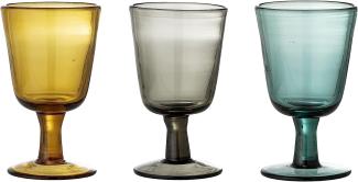 Bloomingville Kanda Weinglas 3er Set Glas 8 x 14 cm Gelb Blau Grau