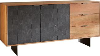 Sideboard Teele 147 cm Akazie Natur Schiefer 2 Türen 3 Schubfächer Fuß schwebend Edelstahl