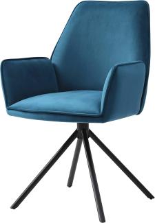 Esszimmerstuhl HWC-G67, Küchenstuhl Stuhl mit Armlehne, drehbar Auto-Position, Samt ~ türkis-blau, Beine schwarz