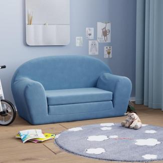 Kindersofa 2-Sitzer Blau Weich Plüsch (Farbe: Blau)