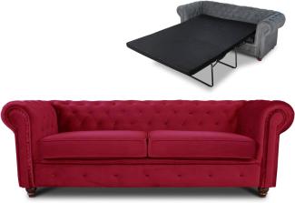 Schlafsofa Chesterfield Asti Bis 3-Sitzer, Sofa mit Schlaffunktion, Couch 3-er, Couchgarnitur, Sofagarnitur, Holzfüße, Polstersofa (Rot (Velvet 59))