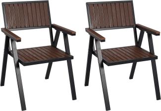 2er-Set Gartenstuhl HWC-J95, Balkonstuhl Stuhl, Outdoor-Beschichtung, Aluminium Holzoptik ~ Gestell schwarz, dunkelbraun