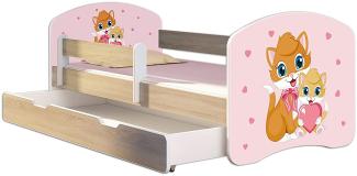 Kinderbett Jugendbett mit einer Schublade und Matratze Sonoma mit Rausfallschutz Lattenrost ACMA II 140x70 160x80 180x80 (33 Miezekatzen, 180x80 + Bettkasten)