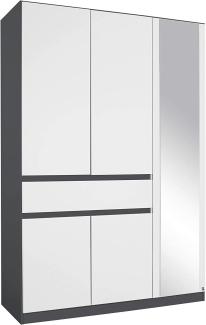 Rauch Möbel Tübingen Schrank Kleiderschrank Drehtürenschrank in Weiß/Grau-metallic mit Spiegel inklusive 1 Schublade, 5-türig, Zubehörpaket Basic 3 Einlegeböden, 1 Kleiderstange, BxHxT 136x197x54 cm