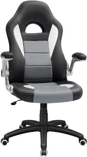 SONGMICS Gamingstuhl, Racing Chair, Schreibtischstuhl mit hoher Rückenlehne, Bürostuhl, höhenverstellbar, hochklappbare Armlehnen, Wippfunktion, für Gamer, schwarz-grau-weiß OBG28G