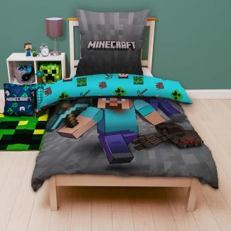 Minecraft Bettwäsche Set für Jungen Kinderbettwäsche 135x200 80x80 cm Motiv Ores mit Steve und Creeper