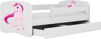 Kocot Kids 'Einhorn' Einzelbett weiß 70x140 cm inkl. Rausfallschutz, Matratze, Schublade und Lattenrost