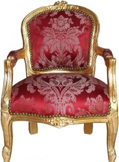 Casa Padrino Barock Kinder Stuhl Bordeauxrot Muster /Gold - Armlehnstuhl - Antik Stil Möbel