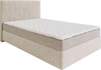 Boxspringbett Dream-Well 120x200 cm Bouclé Creme-Weiß mit Matratze und Topper