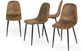 4er Set Esszimmerstühle Scandinavian Vintage Künstlich Wildledersitz mit Stahlbeinen in Schwarz