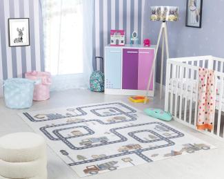 Surya Auto-Spielmatte Kinderteppich - Cartoon Teppich Kinderzimmer oder Babyzimmer, Kinderzimmerteppich, Krabbelteppich oder Spielteppich - Baby Teppich für Jungen & Mädchen, Creme 160x213cm